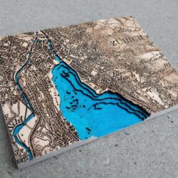 Laser cut and engraved topographic map (dufour map) of Zurich, Switzerland from 1944 by Robin Hanhart