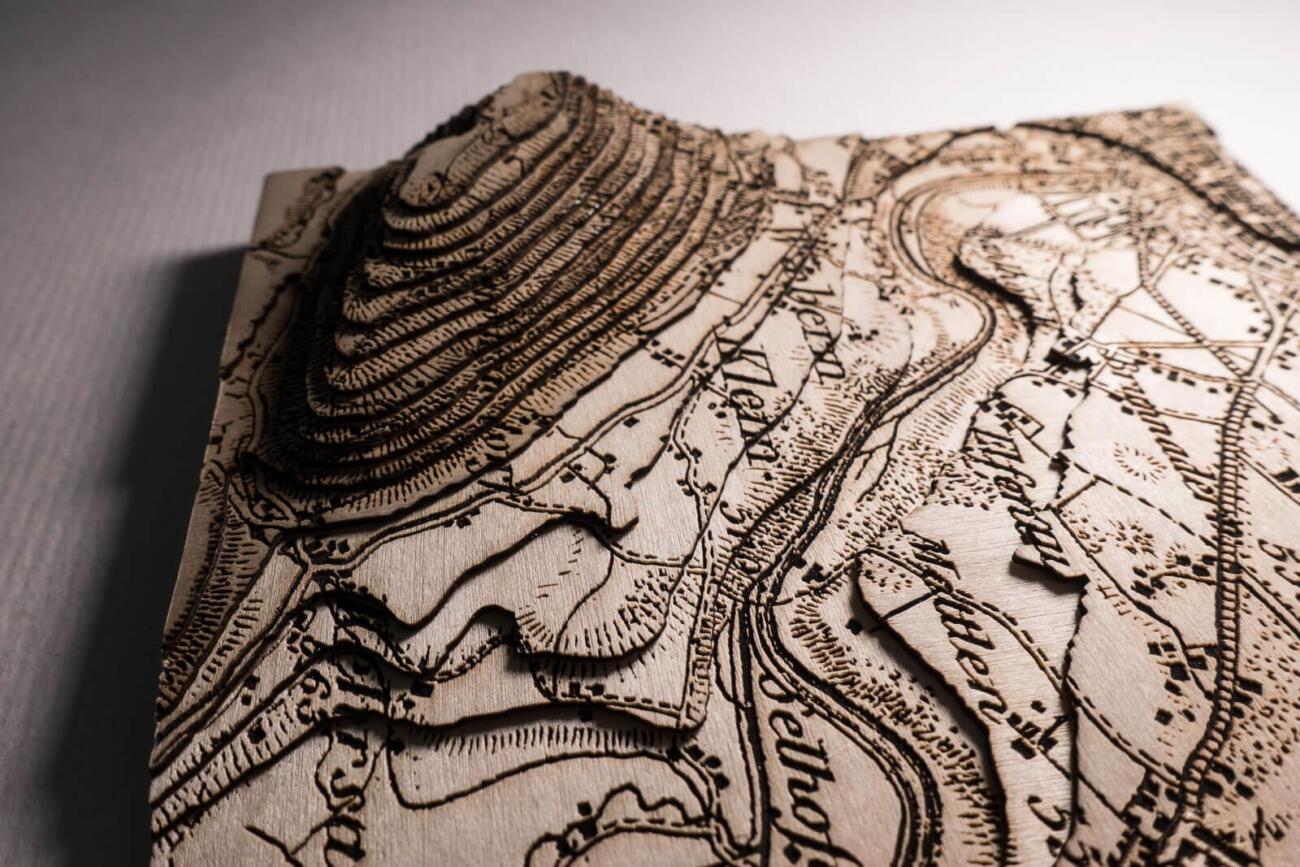 Lasercut Dufour map - Detail of the topographic layers