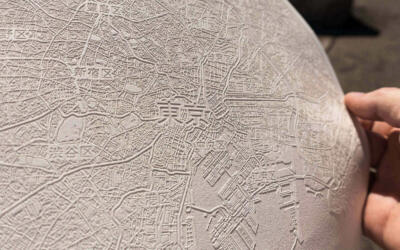 Detail of the laser engraved paper map of Tokyo, Japan. By Robin Hanhart