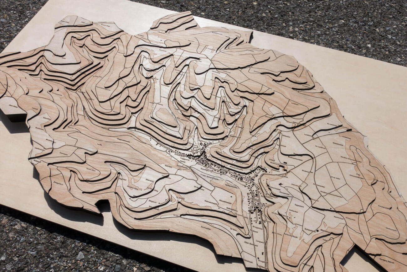 Topographical map of Hemmental, Schaffhausen - Lasercut and engraving in wood