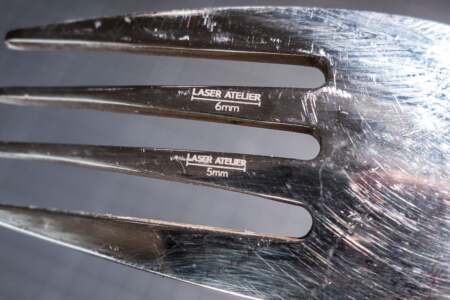 5mm detail laser engraving on metal of stainless fork